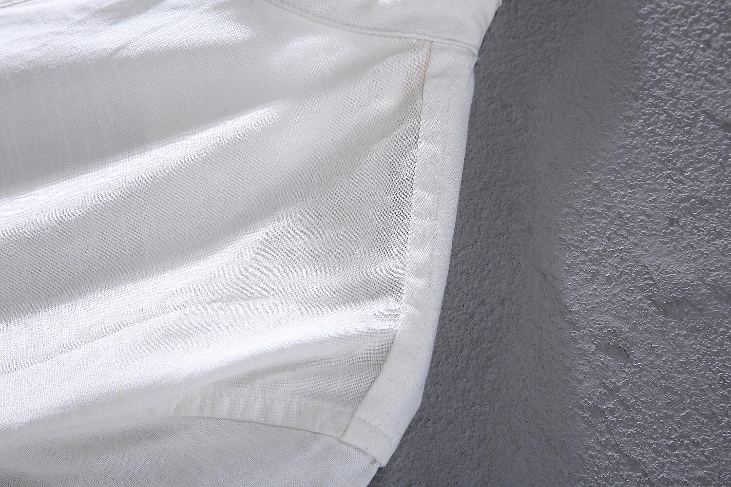 Vintage Stand Collar Linen Shirt - Mid Sleeve