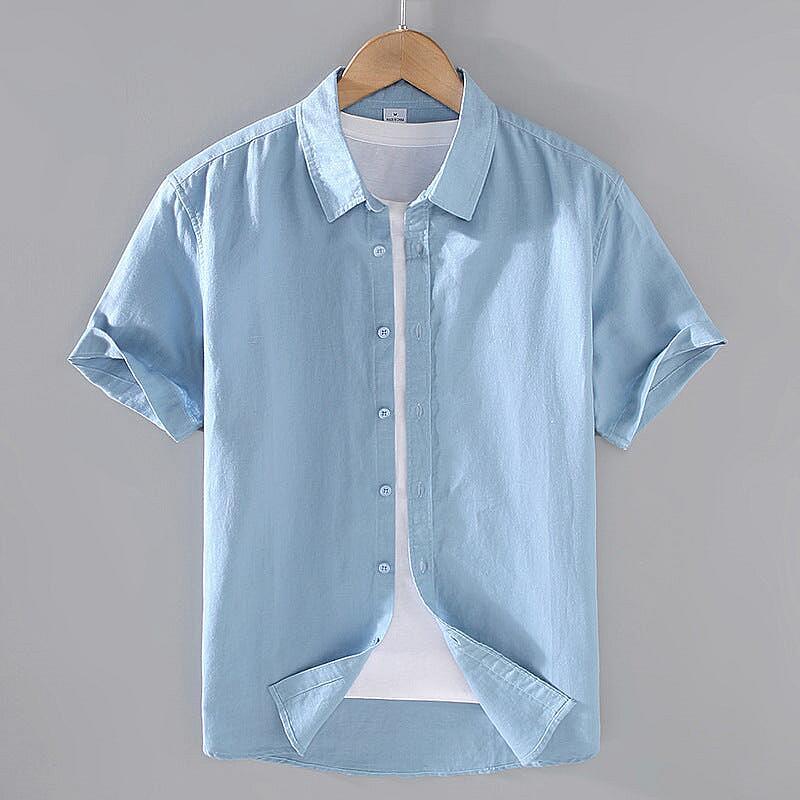 Linen Short Sleeve Shirt - Square Collar