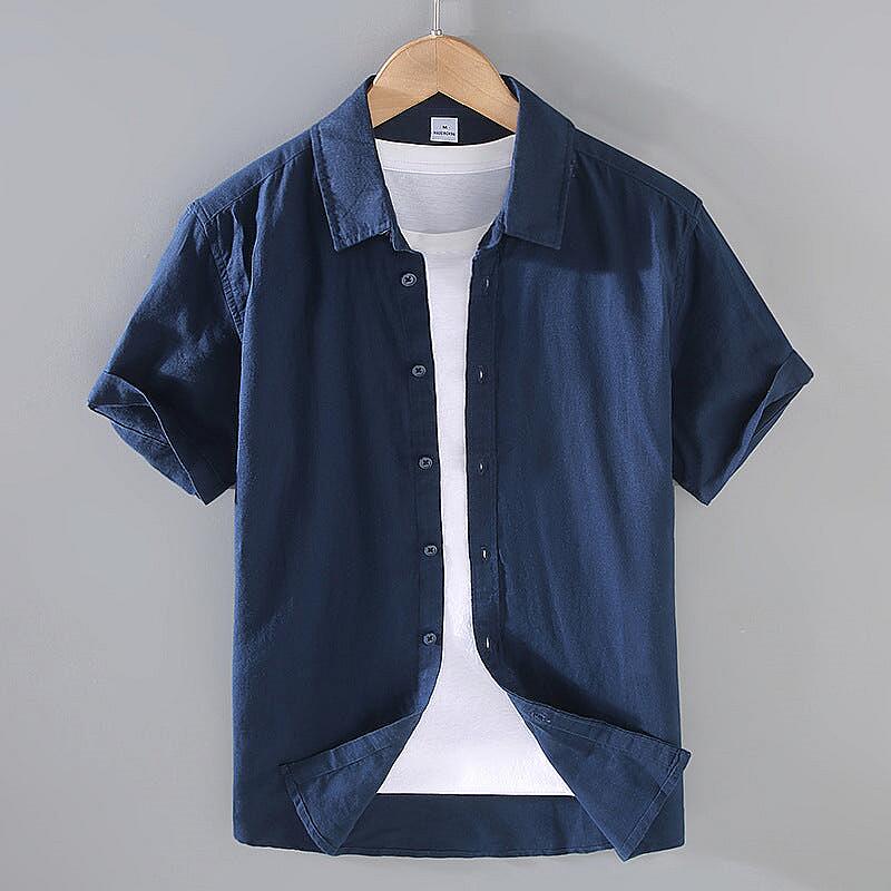 Linen Short Sleeve Shirt - Square Collar