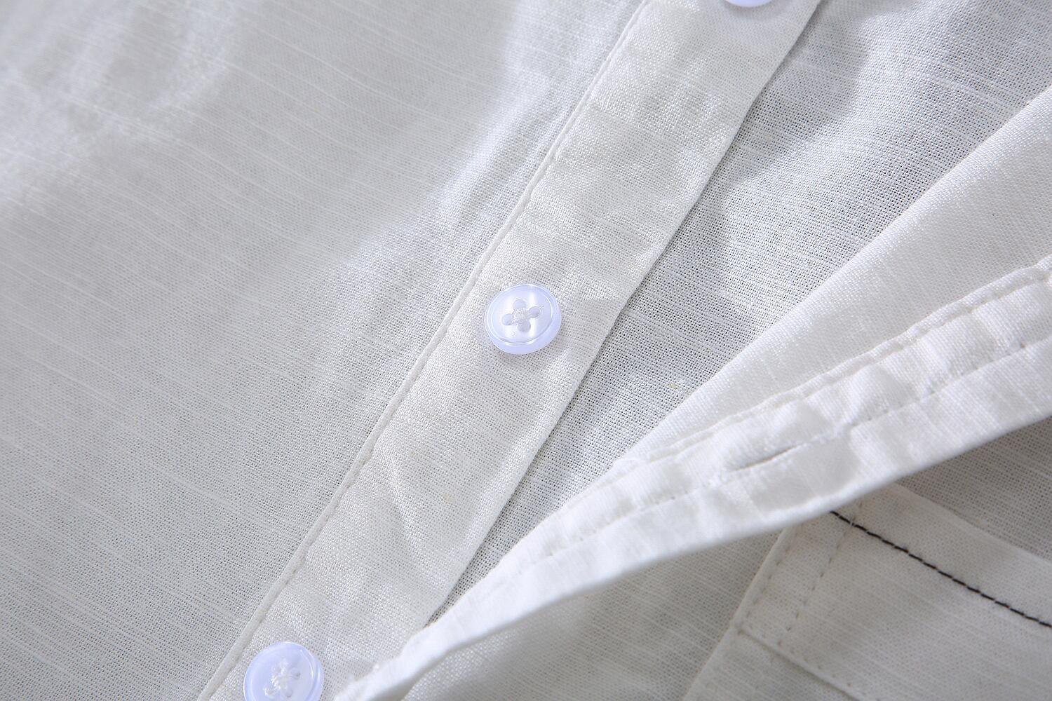 Vintage Stand Collar Linen Shirt - Mid Sleeve