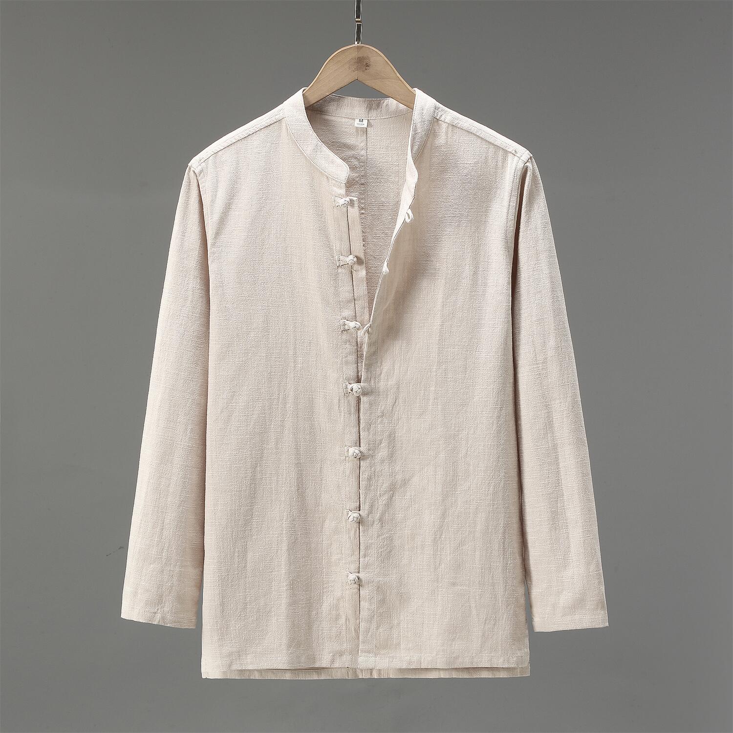 Vintage Loose Fit Linen Shirt - Stand Collar