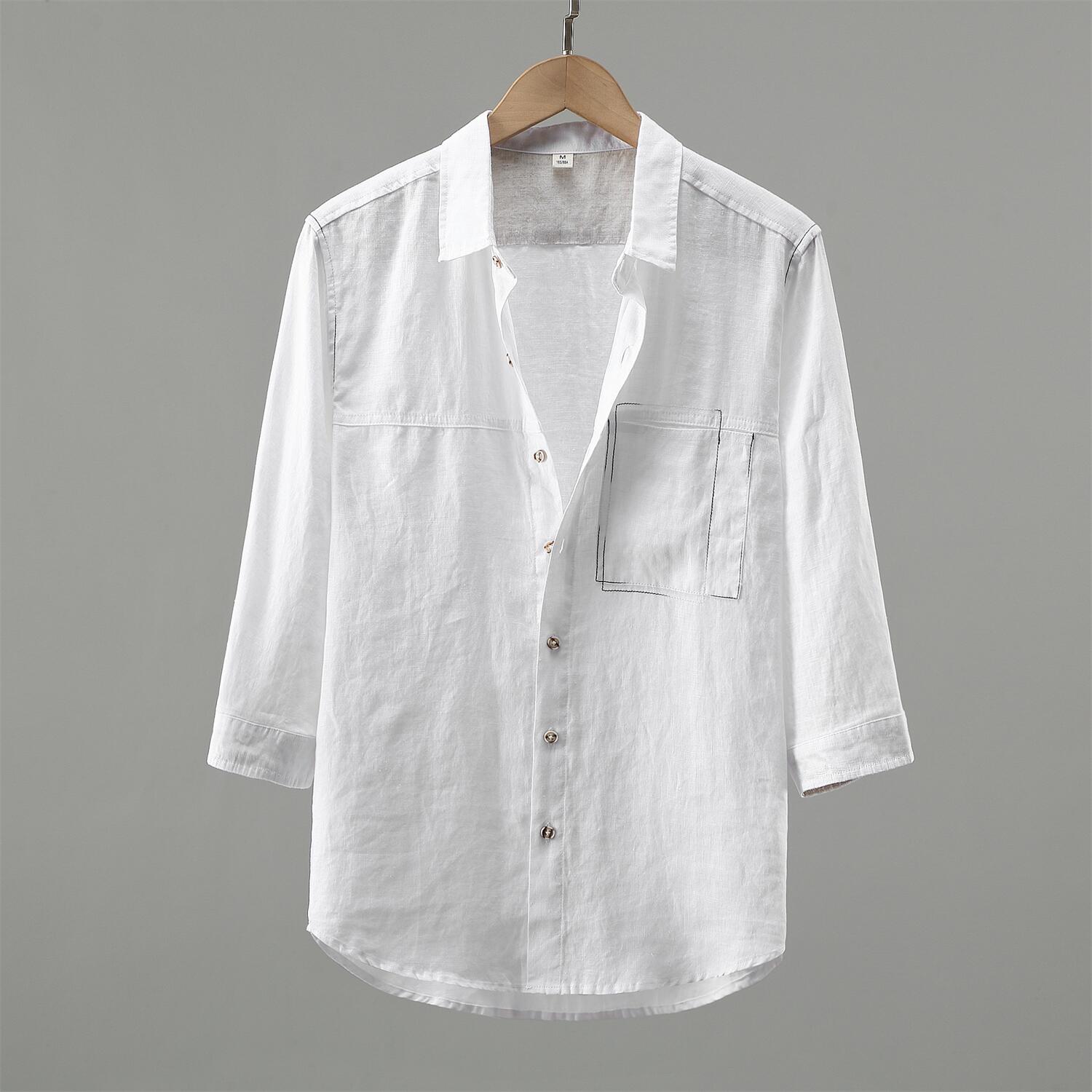 Linen 3/4 Sleeve Shirt - Loose Fit, Pockets